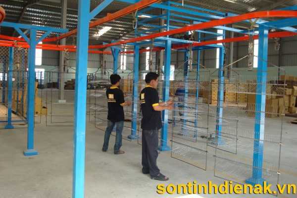 Dây chuyền băng tải trong hệ thống sơn tĩnh điện
