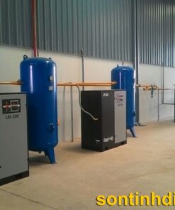 Hệ thống khí nén dây chuyền sơn tĩnh điện gồm máy nén khí và bình chứa áp lực