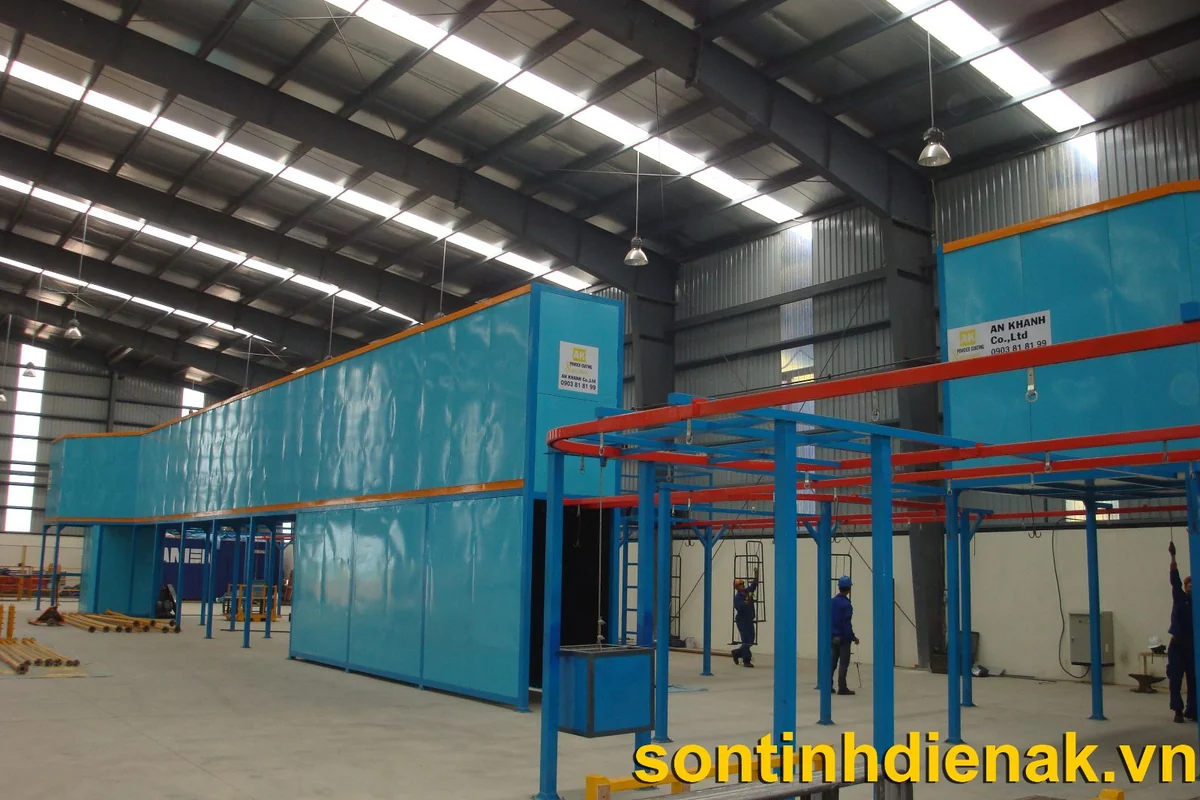 Vỏ lò sấy panel cách nhiệt sơn xanh gắn bảng tên An Khanh